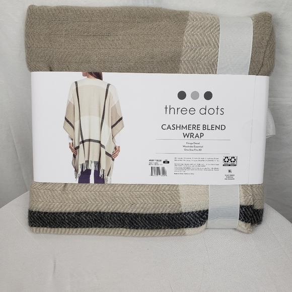 NWT Three Dots Cashmere Beige and White Blend Wrap - Picture 3 of 3